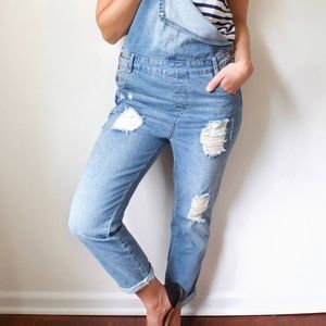 Distressed Denim Boyfriend Overalls